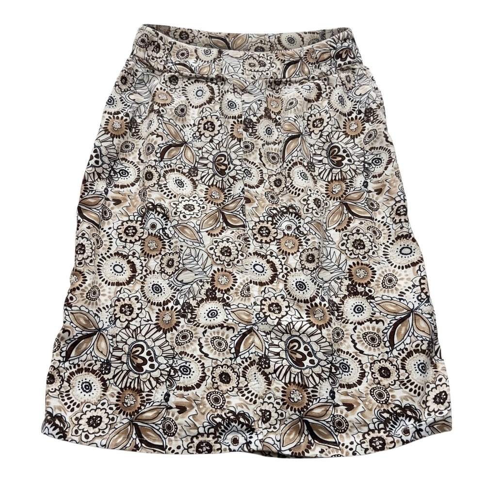 Christopher & Banks Mini Skirt Women's 4 Brown Paisley Linen Cotton Pockets